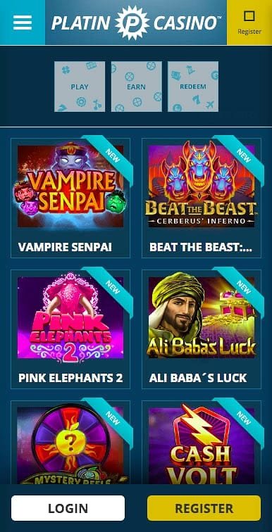 Spielkatalog in der PlatinCasino App